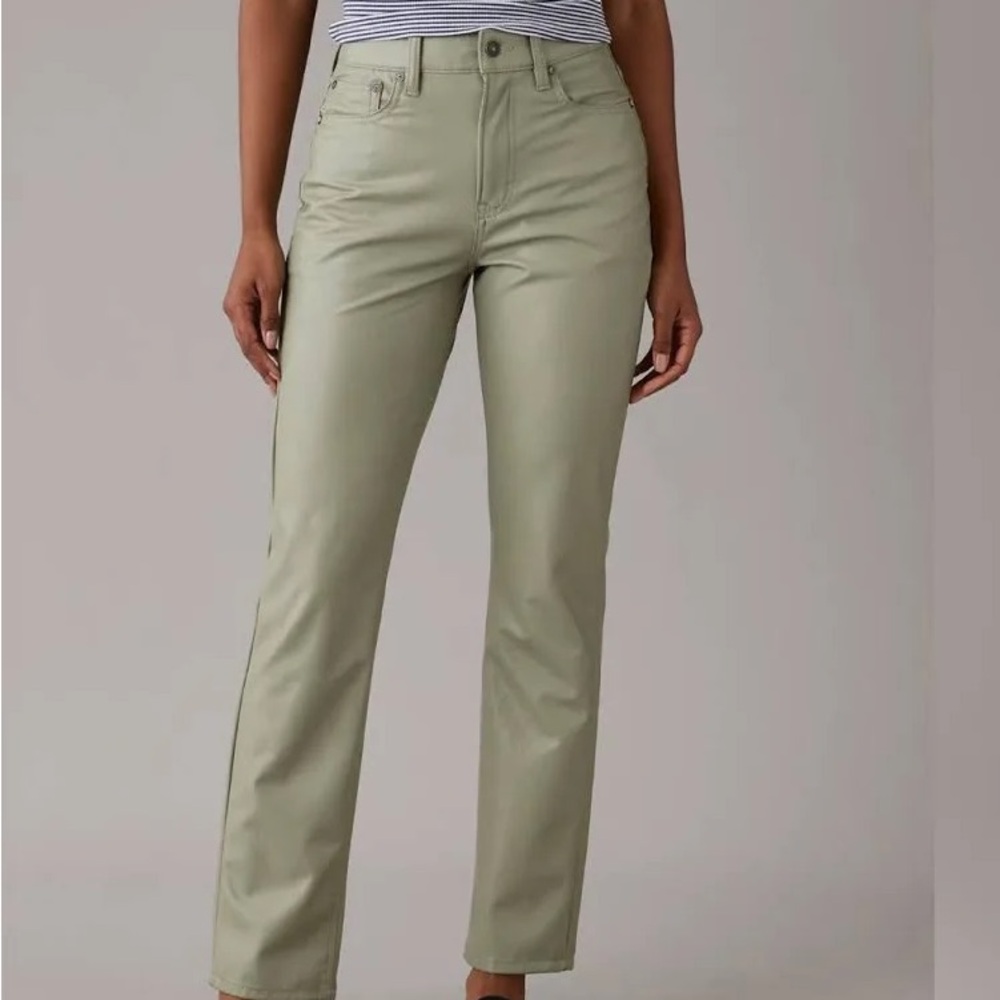 AE Stretch Vegan Leather Super High-Waisted Straight Pant in Green - 0 Regular